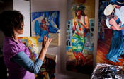 beth amine painting in the studio
