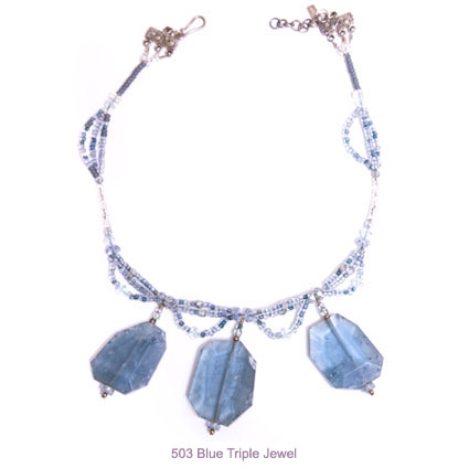blue triple jewel necklace